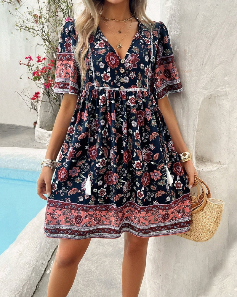 Floral Print Short Sleeve Dress