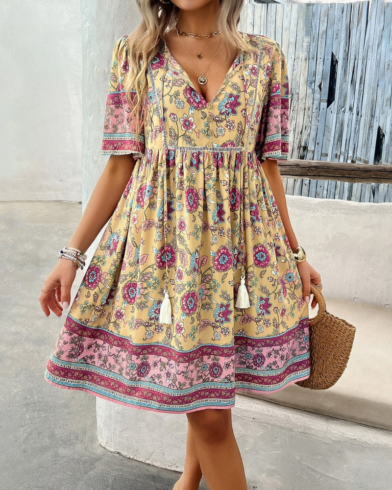 Floral Print Short Sleeve Dress