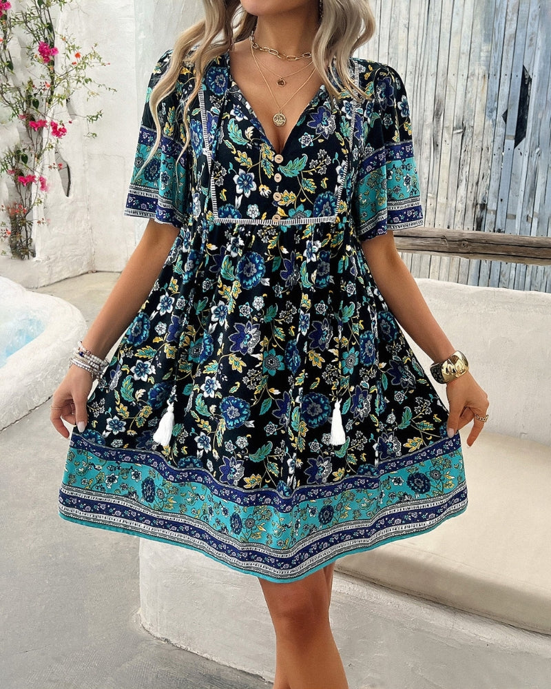 Floral Print Short Sleeve Dress