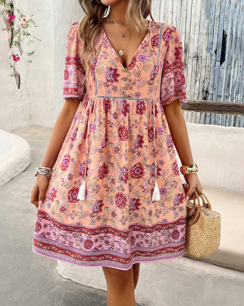 Floral Print Short Sleeve Dress